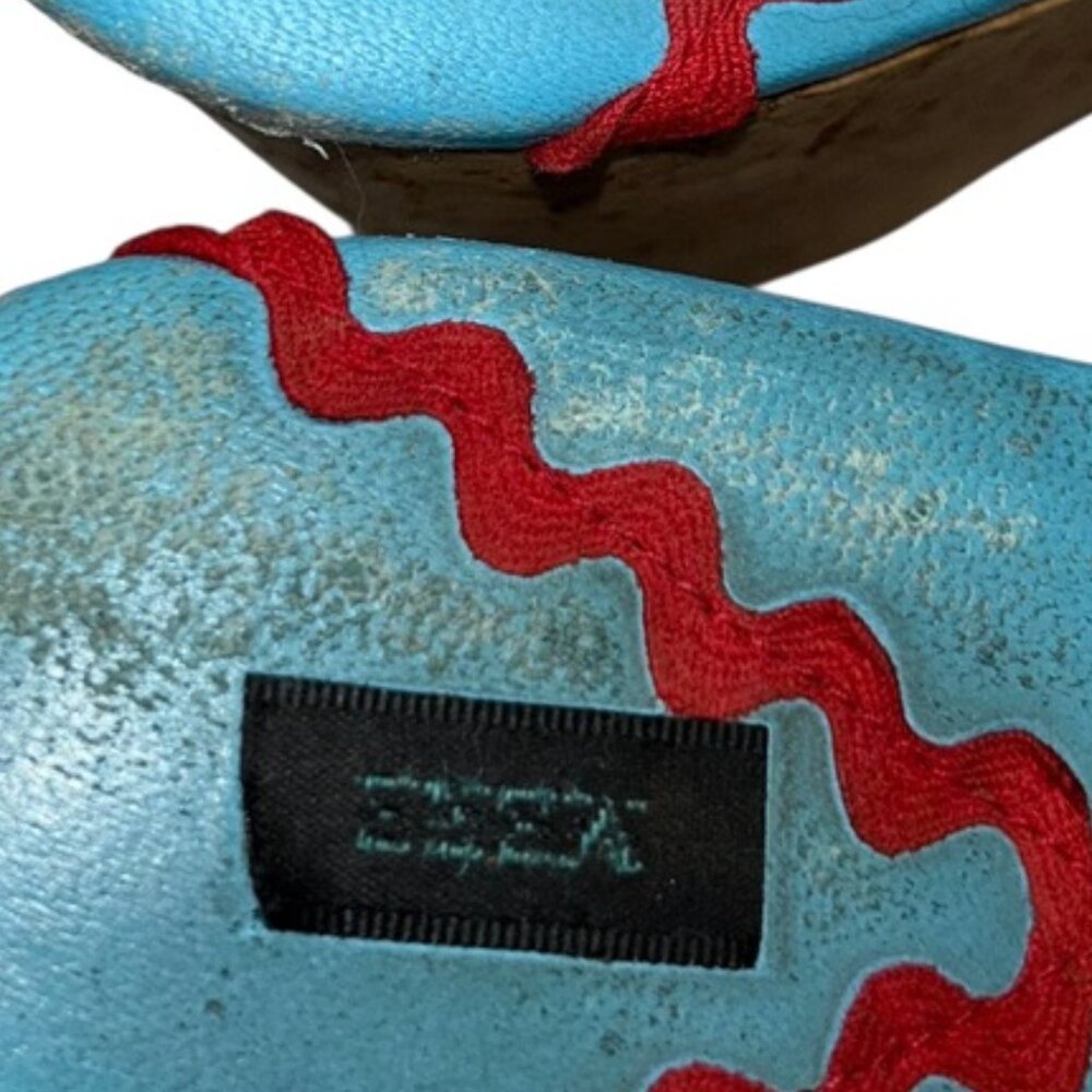 Vintage Yellow and Blue Mules with Cork Heel - Picture 6 of 6